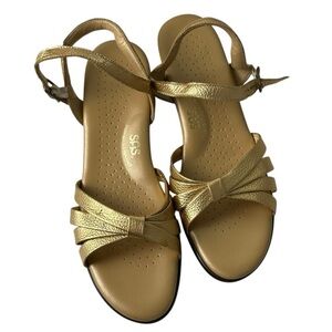 SAS Shoes Sandals Strippy Gold Metallic Leather Strap Women’s 10 S Comfort 1.5”
